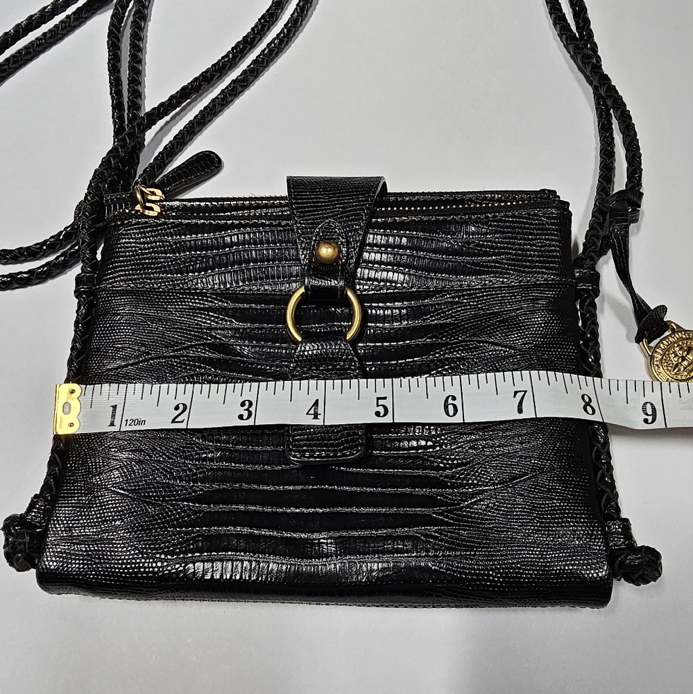Brahmin Vintage Style Mojito Reptile Print Black Leather Organizer Crossbody - Picture 7 of 16